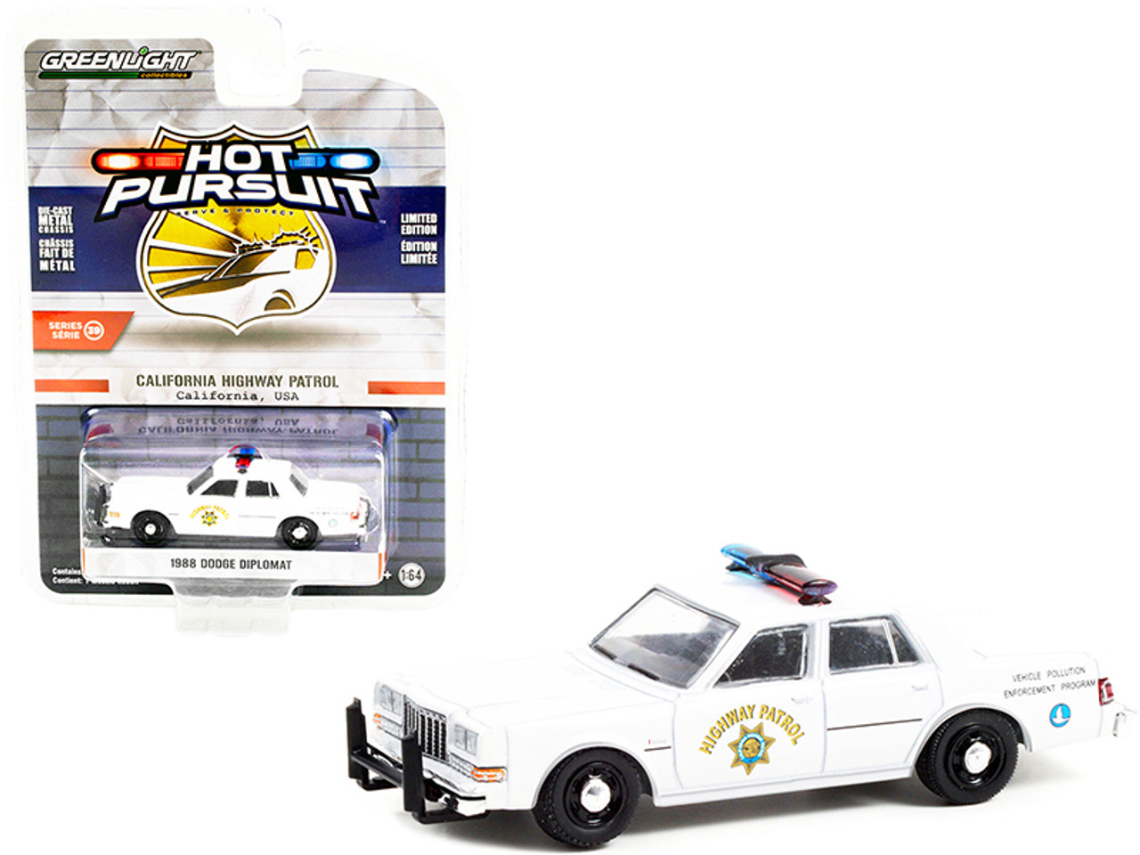 1988 Dodge Diplomat White Vehicle Pollution Enforcement Program CHP  California Highway Patrol Hot Pursuit Series 39 1/64 Diecast Model Car  by ...