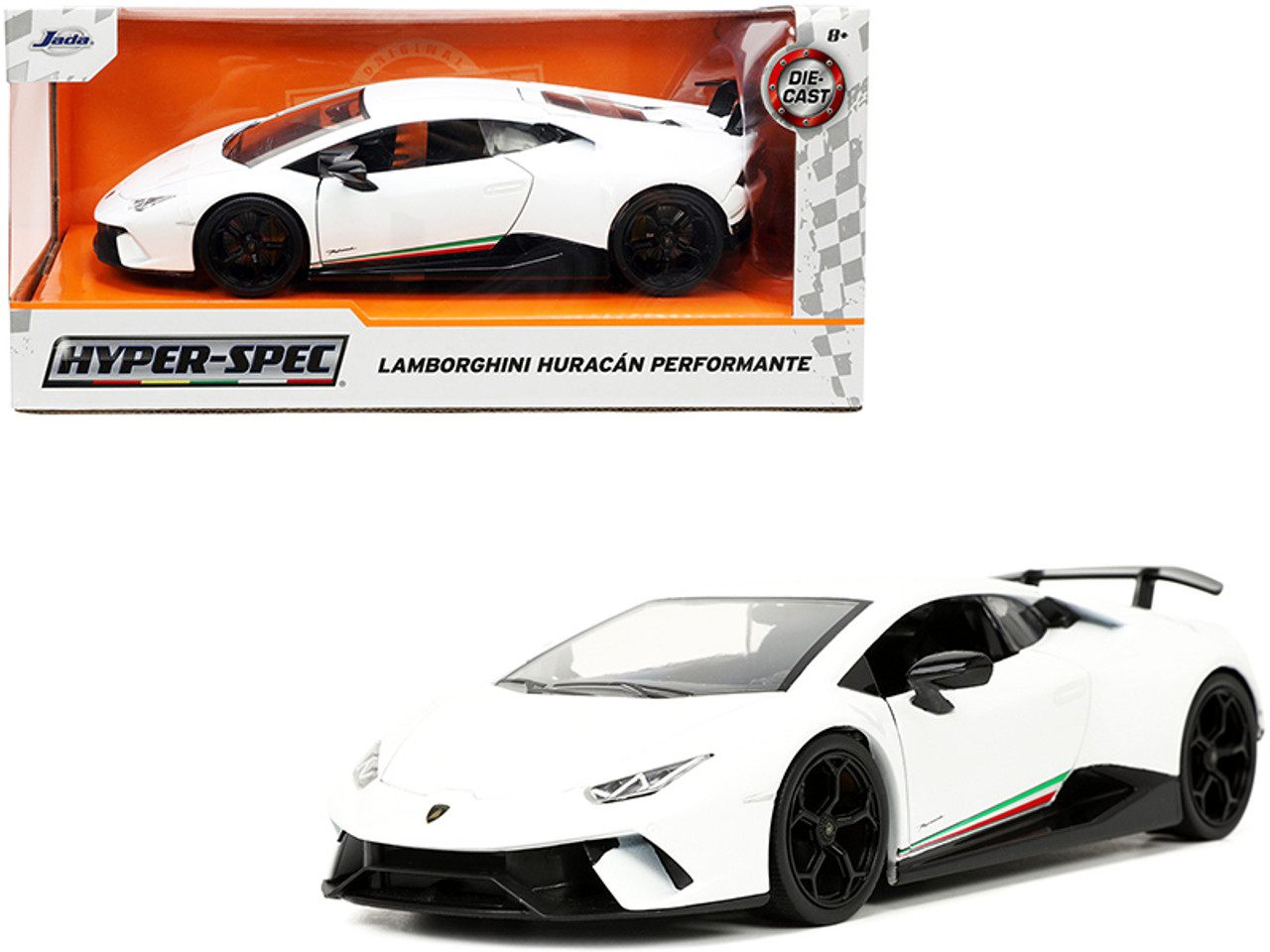 Lamborghini Huracan Perfomante White "Hyper-Spec" Series 1/24 Diecast Model Car by Jada