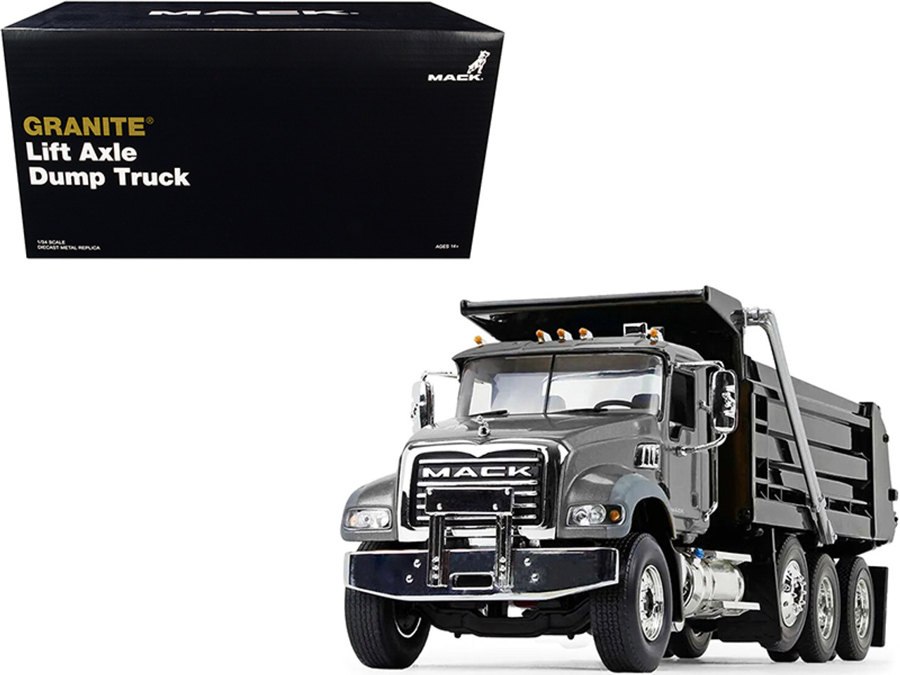 Mack Granite MP Dump Truck Stormy Gray Metallic and Black 1/34 Diecast Model by First Gear