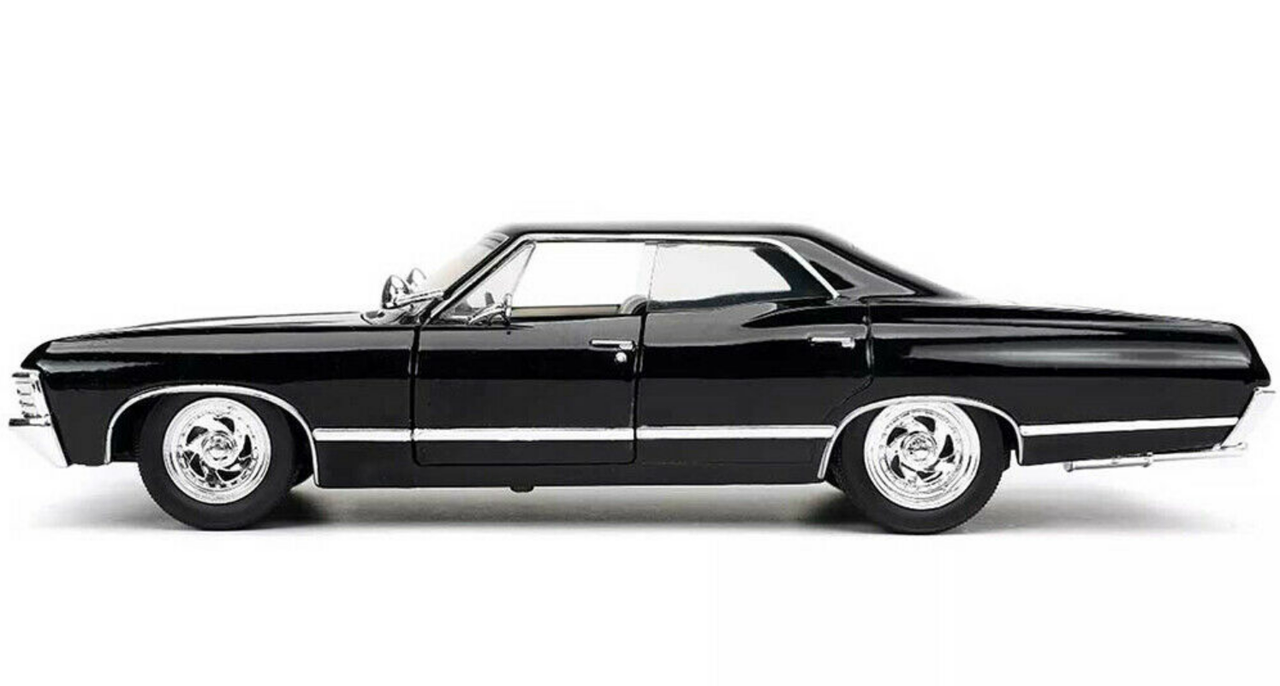 1967 Chevrolet Impala SS Sport Sedan Black and Dean Winchester Diecast Figurine "Supernatural" (2005-2020) TV Series "Hollywood Rides" Series 1/24 Diecast Model Car by Jada