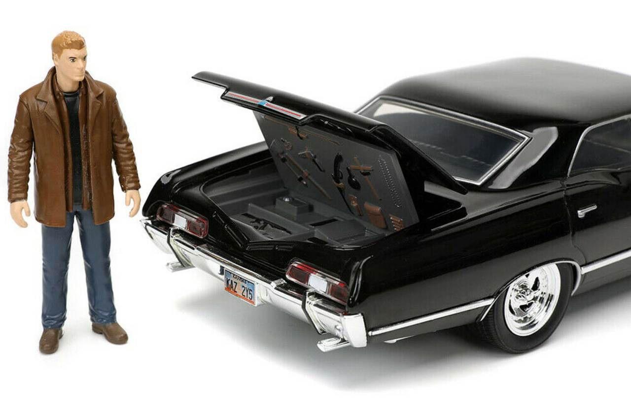 1967 Chevrolet Impala SS Sport Sedan Black and Dean Winchester Diecast Figurine "Supernatural" (2005-2020) TV Series "Hollywood Rides" Series 1/24 Diecast Model Car by Jada