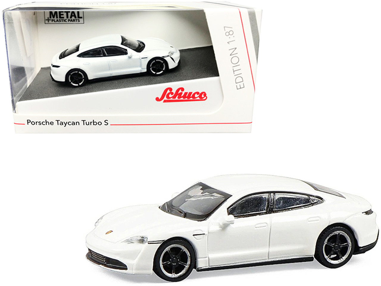 Porsche Taycan Turbo S White Metallic 1/87 (HO) Diecast Model Car by Schuco