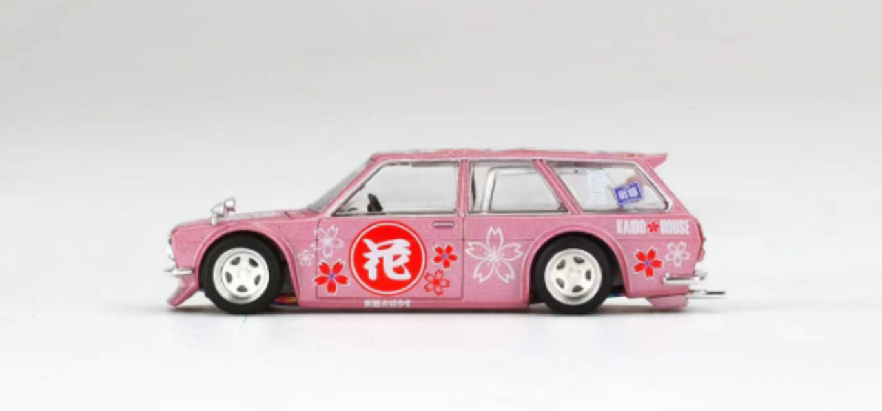 1971 Datsun 510 Wagon RHD (Right Hand Drive) "Hanami V1" Pink Metallic with Graphics (Designed by Jun Imai) "Kaido House" Special 1/64 Diecast Model Car by True Scale Miniatures