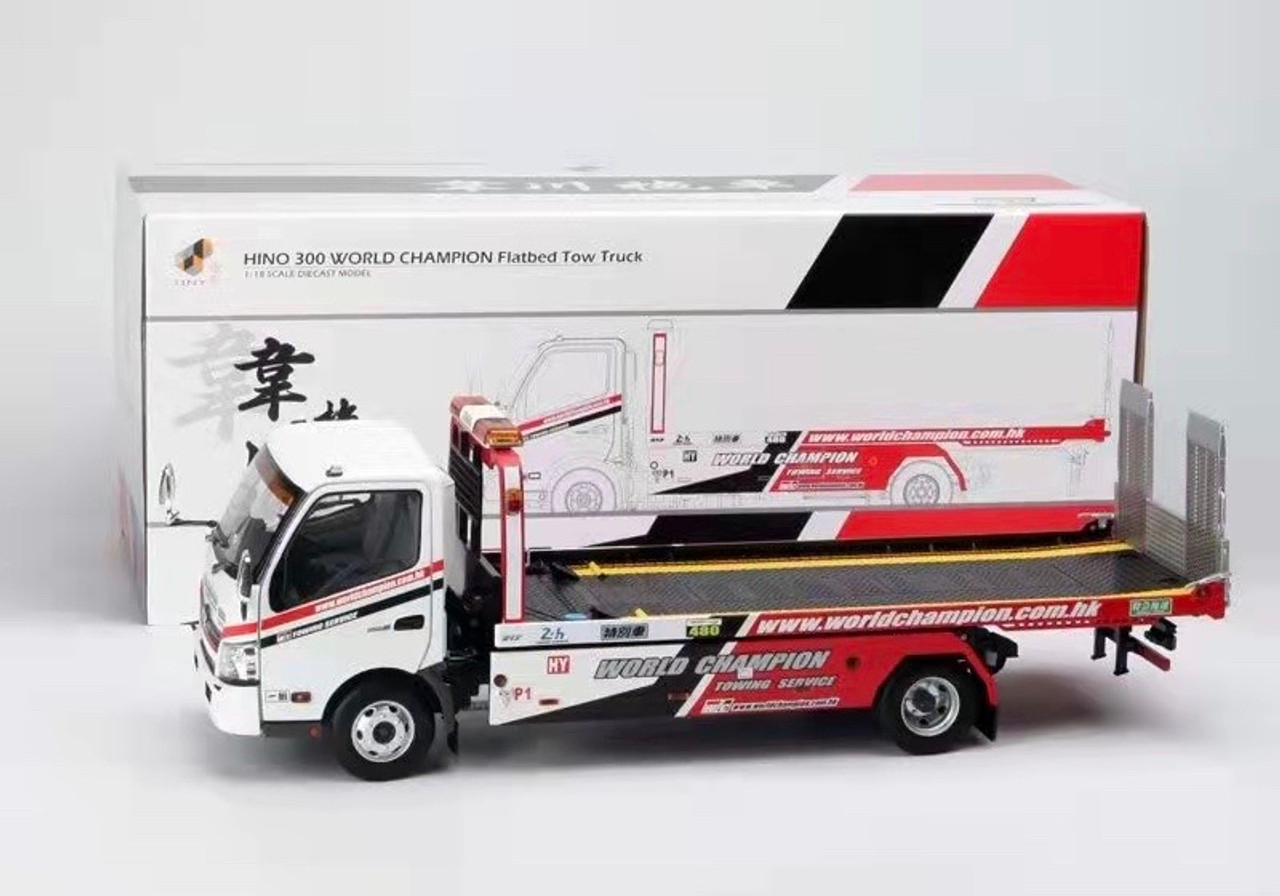 1/18 Tiny Hino 300 World Champion Flatbed Tow Truck with Lights Diecast Car  Model