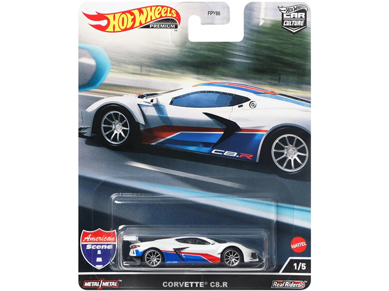 Chevrolet Corvette C8.R Pearl White with Red and Blue Stripes "American Scene" "Car Culture" Series Diecast Model Car by Hot Wheels