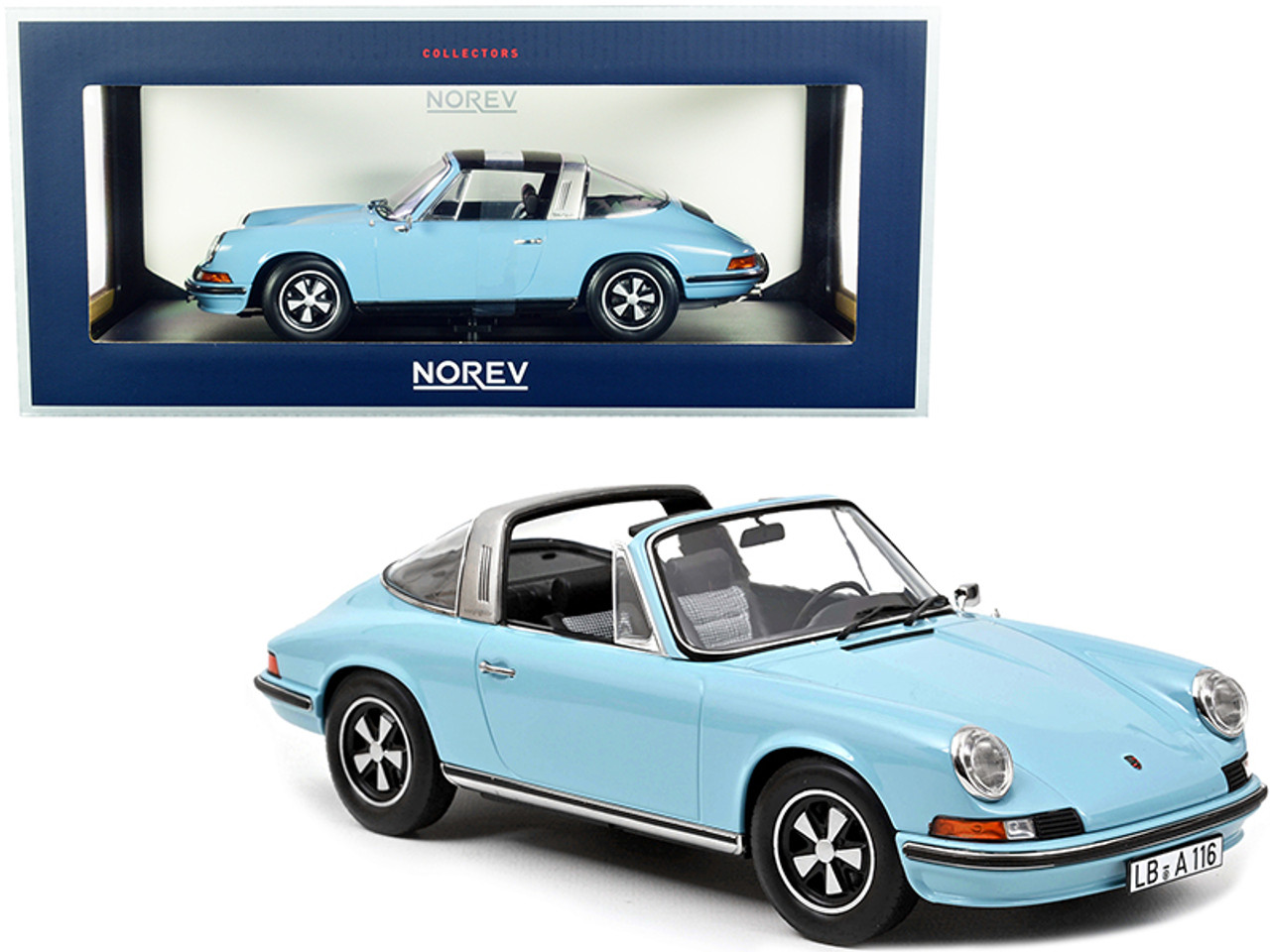 1973 Porsche 911 S Targa Convertible Light Blue with Black Top 1/18 Diecast  Model Car by Norev