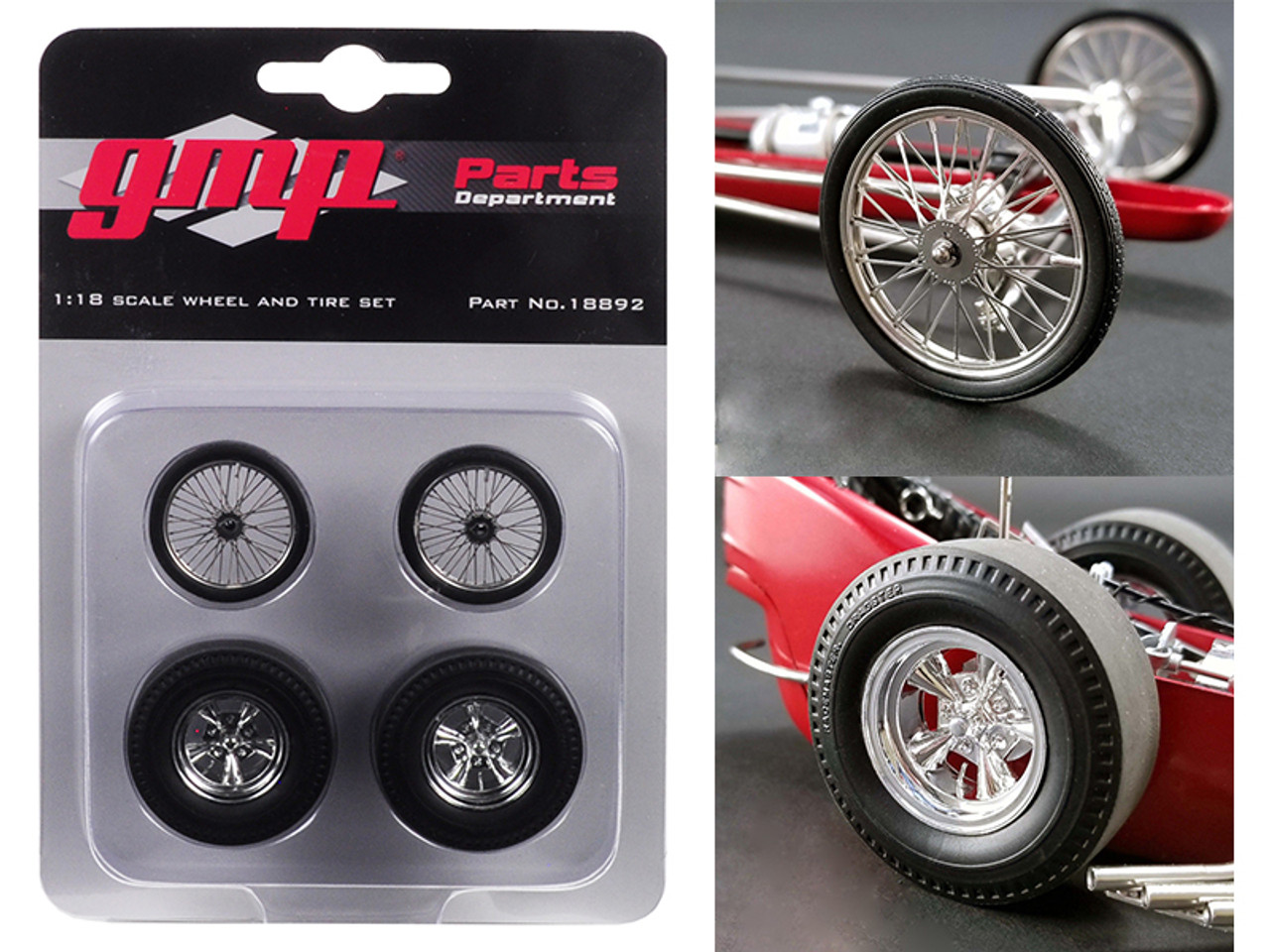 Wheels and Tires Set of 4 pieces from "Tommy Ivo’s Barnstormer" Vintage Dragster 1/18 Model by GMP