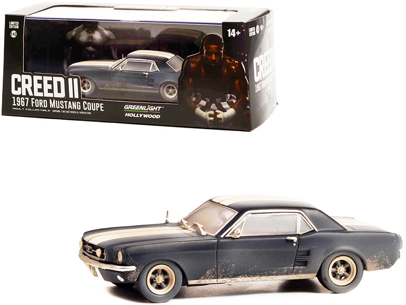 1967 Ford Mustang Coupe Matt Black with White Stripes (Weathered
