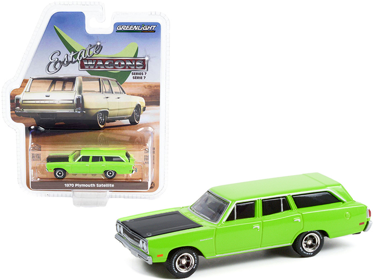 1970 Plymouth Satellite Custom Lime Green with Matt Black Hood "Estate Wagons" Series 7 1/64 Diecast Model Car by Greenlight