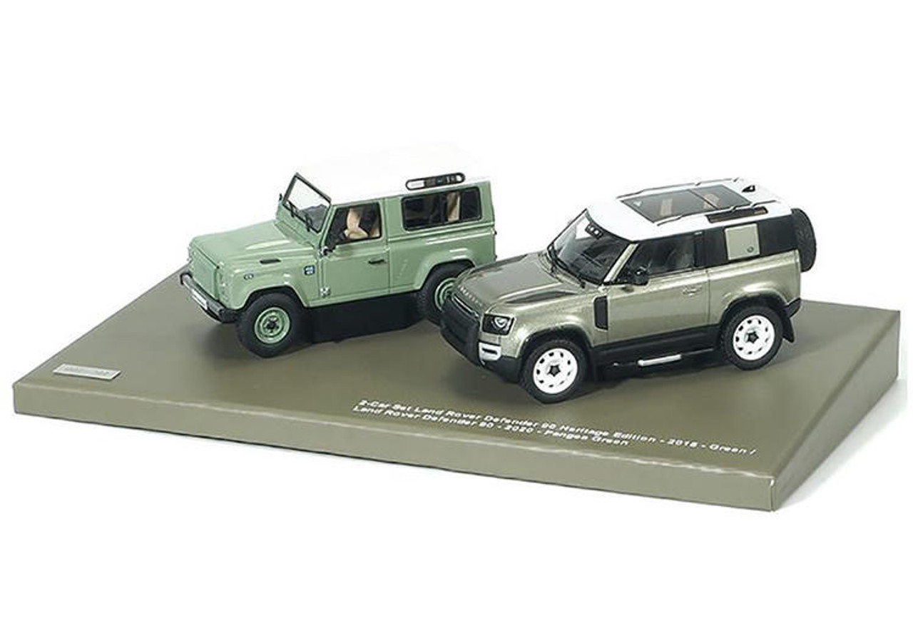 1/43 Almost Real 2 Cars Set 2015 Land Rover Defender 90 Heritage Edition &  2020 Land Rover Defender 90 (Green) Car Model