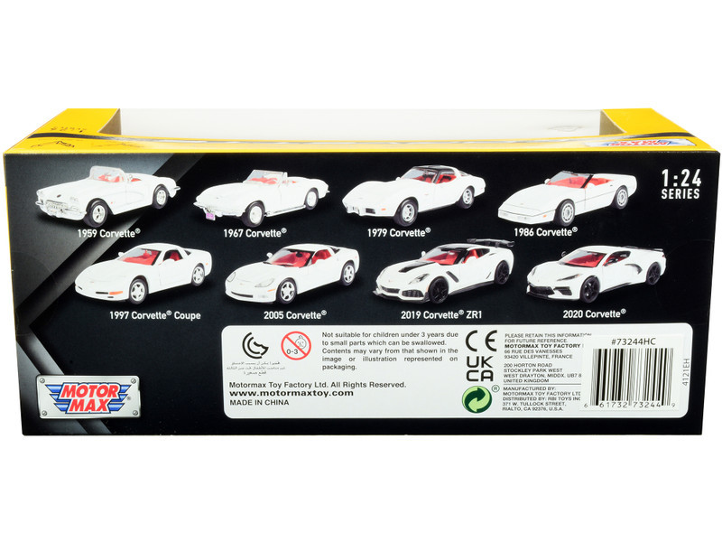 1/24 Motormax 1967 Chevrolet Corvette C2 (White with Red Interior) Diecast Car Model