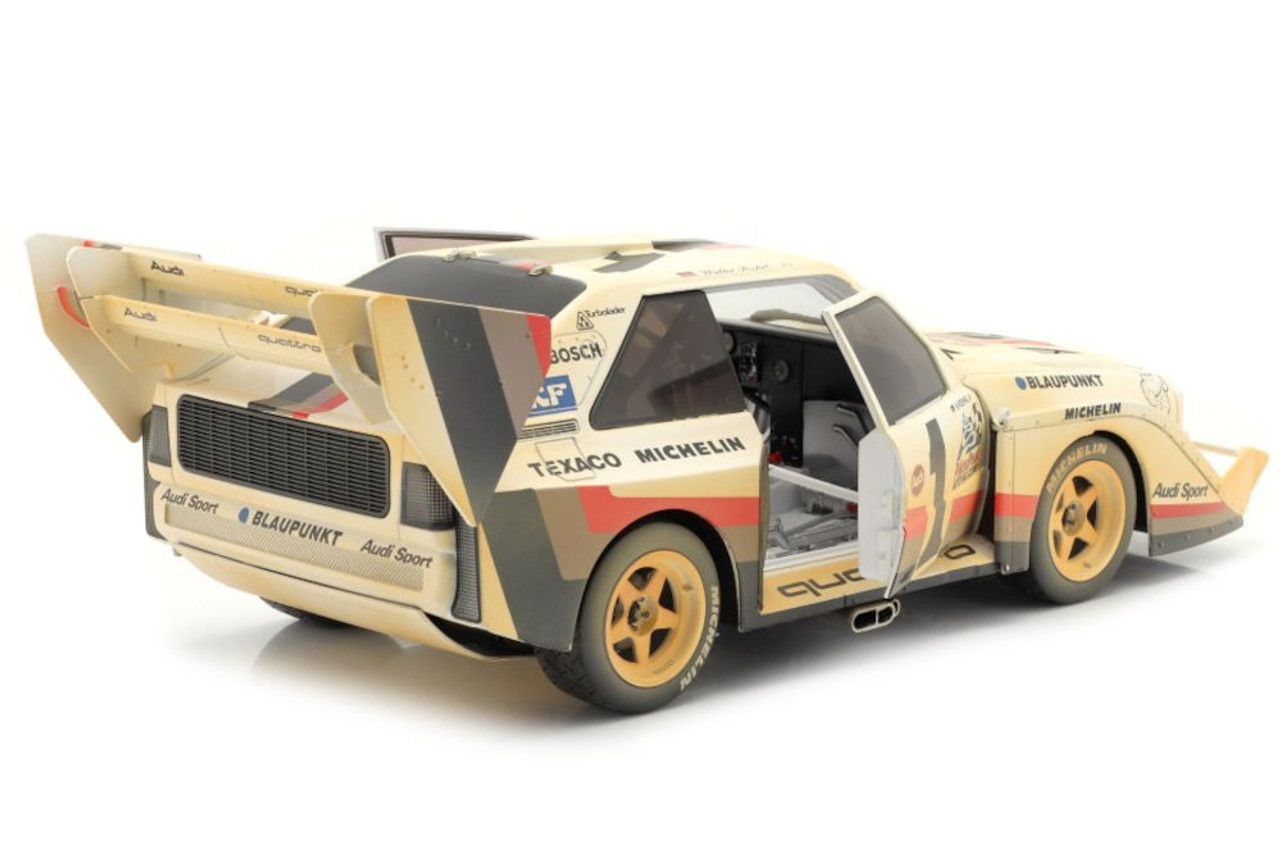 1/18 CMR Audi Sport Quattro S1 E2 #1 Winner Pikes Peak 1987 Röhrl Dirty Version Diecast Car Model