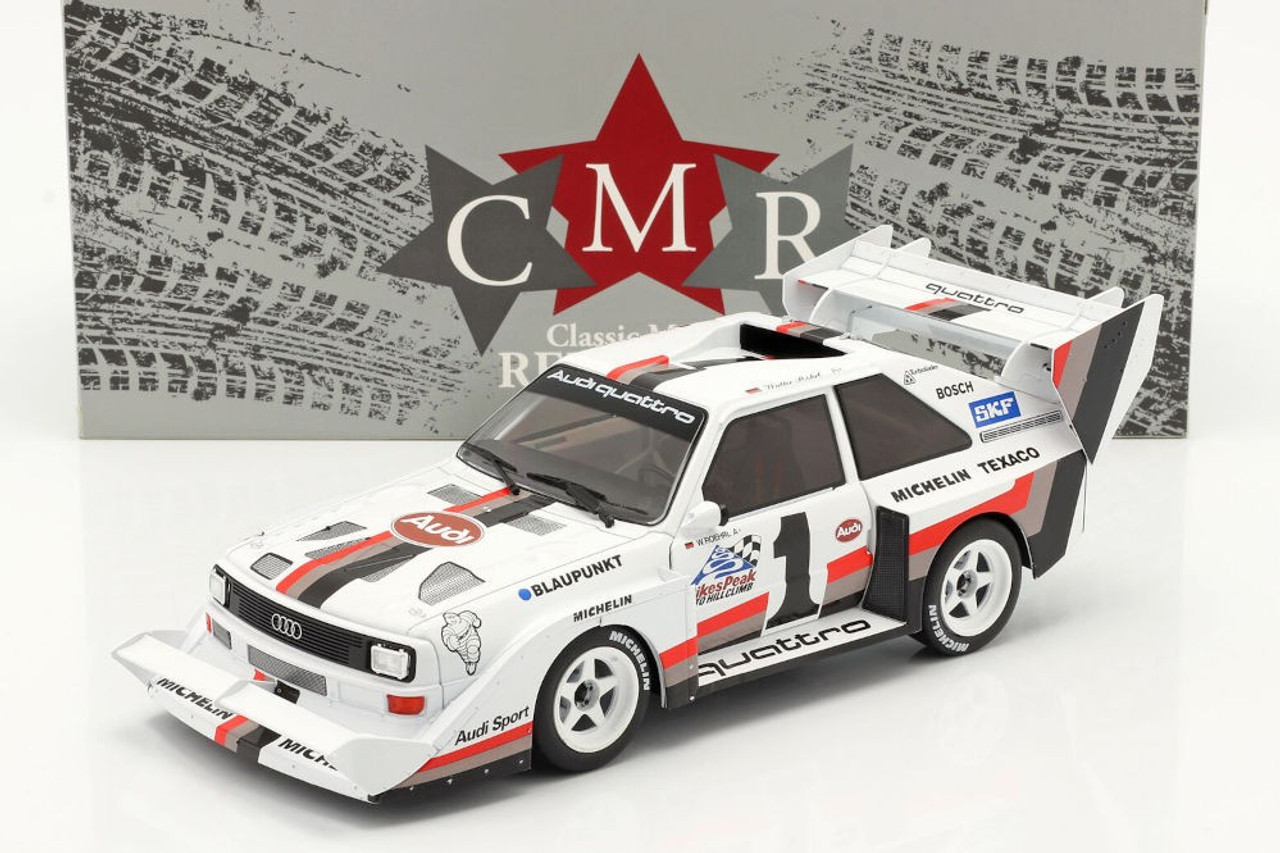 1/18 CMR Audi Sport Quattro S1 E2 #1 Winner Pikes Peak 1987 Walter Röhrl Diecast Car Model