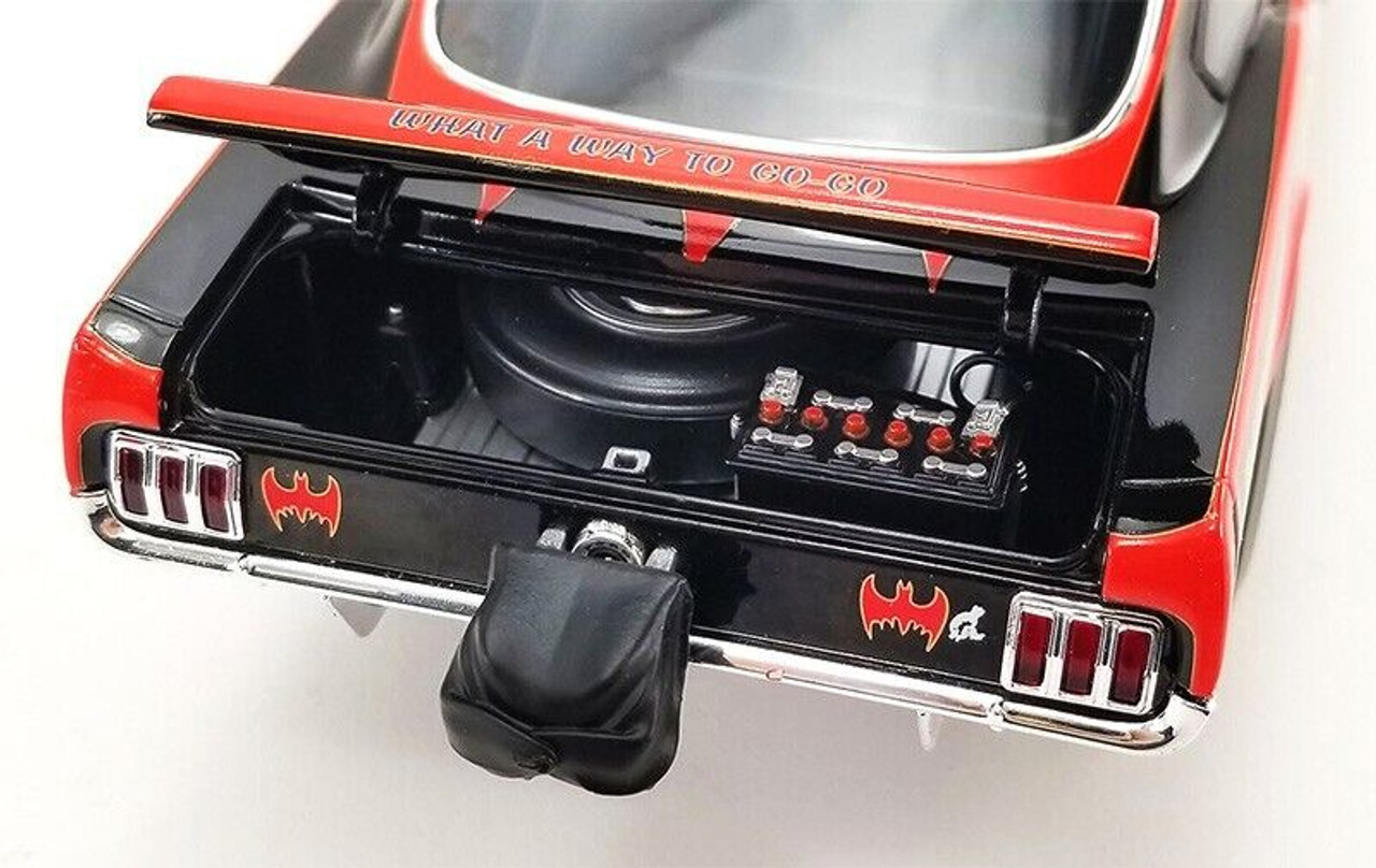 1/18 ACME 1965 Ford Mustang A/FX "BatCar" Black with Red Stripes and Graphics Limited Edition Diecast Car Model