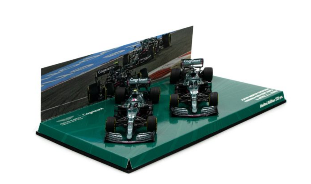 1/43 Sebastian Vettel #5 & Lance Stroll #18 2-Car Set Aston Martin AMR21 Formula 1 2021 Car Model