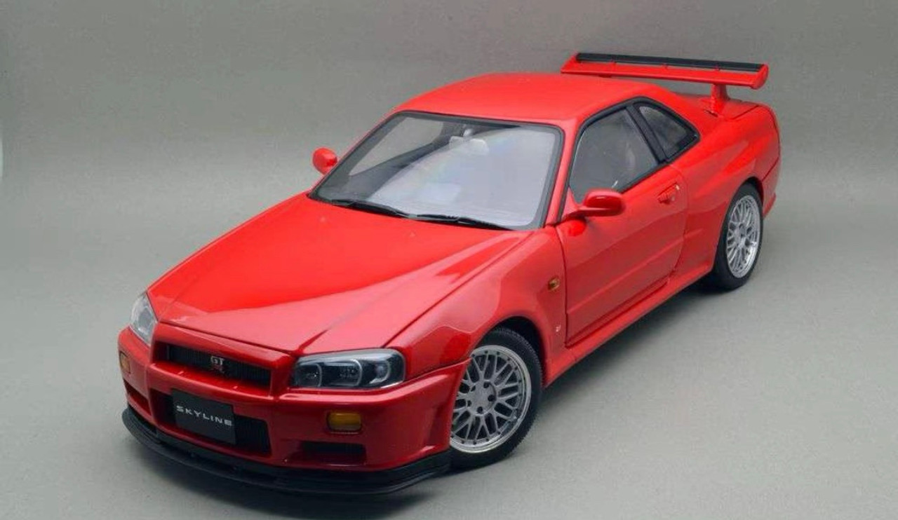 1/18 AUTOart Nissan GT-R Skyline R34 V-Spec (Active Red) Special BBS Wheel  Version Diecast Car Model