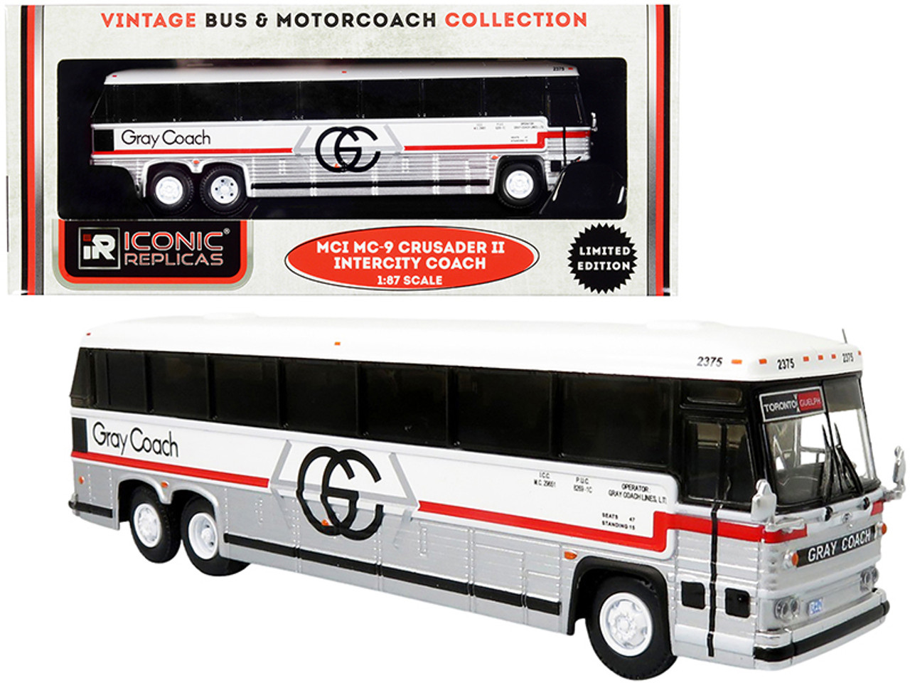 1980 MCI MC-9 Crusader II Intercity Coach Bus "Toronto - Guelph" Ontario (Canada) "Gray Coach" "Vintage Bus & Motorcoach Collection" 1/87 (HO) Diecast Model by Iconic Replicas