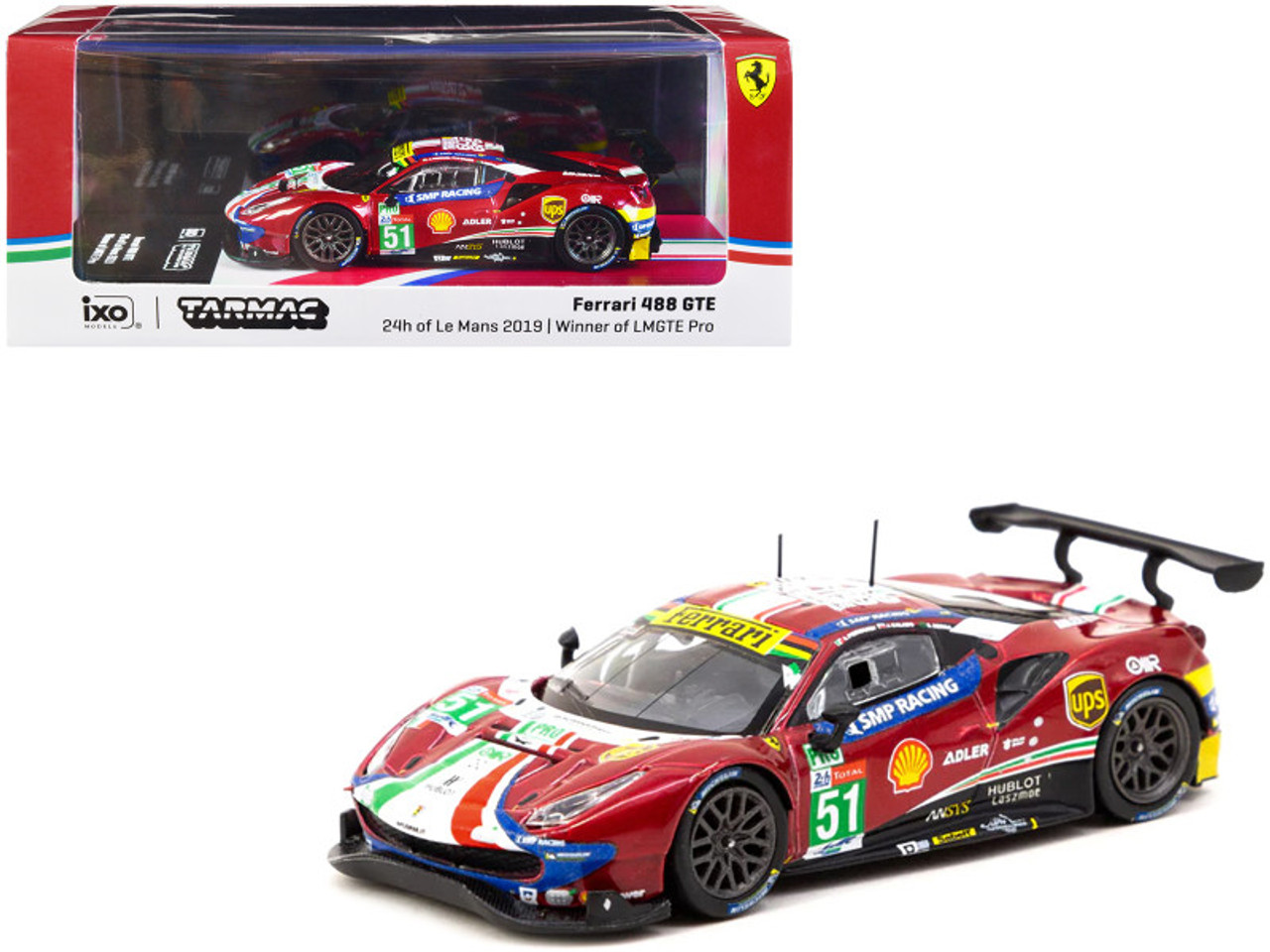 Ferrari 488 GTE #51 James Calado - Alessandro Pier Guidi - Daniel Serra "SMP Racing" Winner of LMGTE Pro 24 Hours of Le Mans (2019) "Hobby64" Series 1/64 Diecast Model Car by Tarmac Works