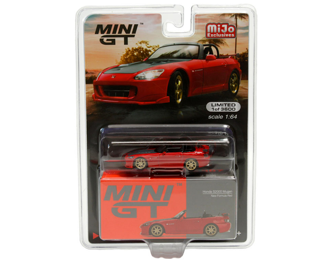 1/64 Mini GT Honda S2000 (AP2) Mugen Convertible (New Formula Red with Carbon Hood) Limited Edition Diecast Car Model