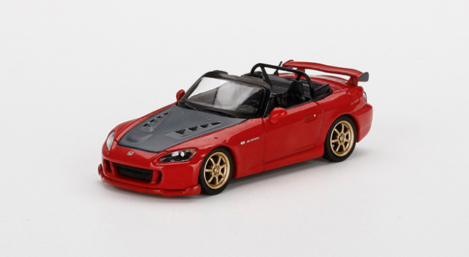 1/64 Mini GT Honda S2000 (AP2) Mugen Convertible (New Formula Red with Carbon Hood) Limited Edition Diecast Car Model