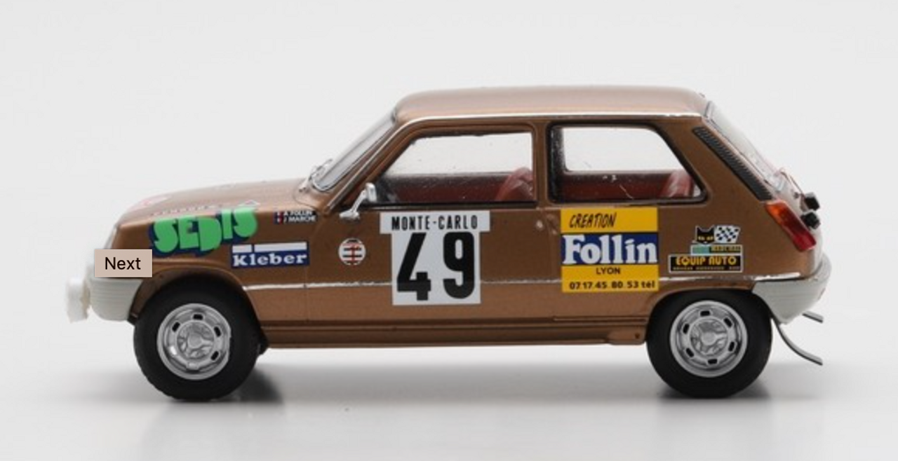 1/43 Renault 5 LS No.49 Monte Carlo Rally 1975 Alain Follin - Pierre Bertrand