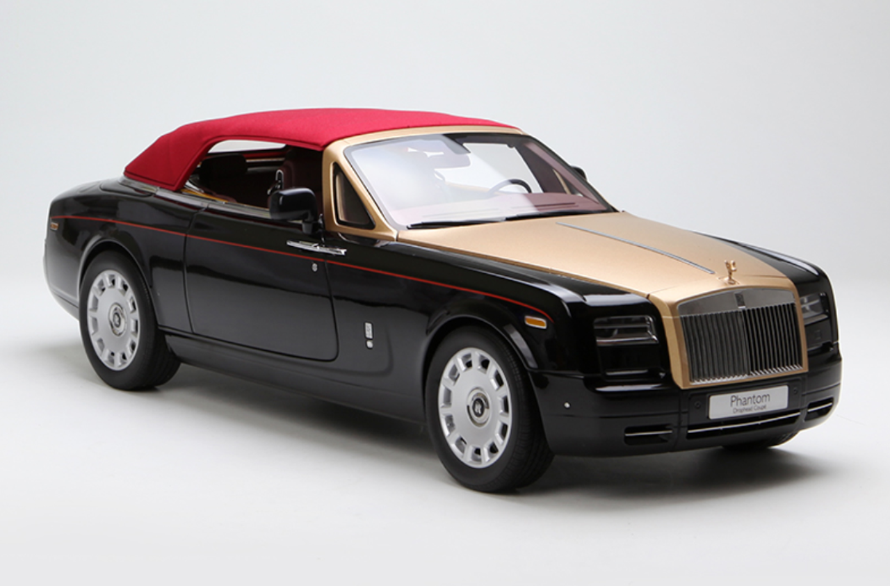 1/12 Kyosho Rolls-Royce Phantom Drophead Coupe Convertible (Black w/ Golden Hood) w/ Lights Diecast Car Model