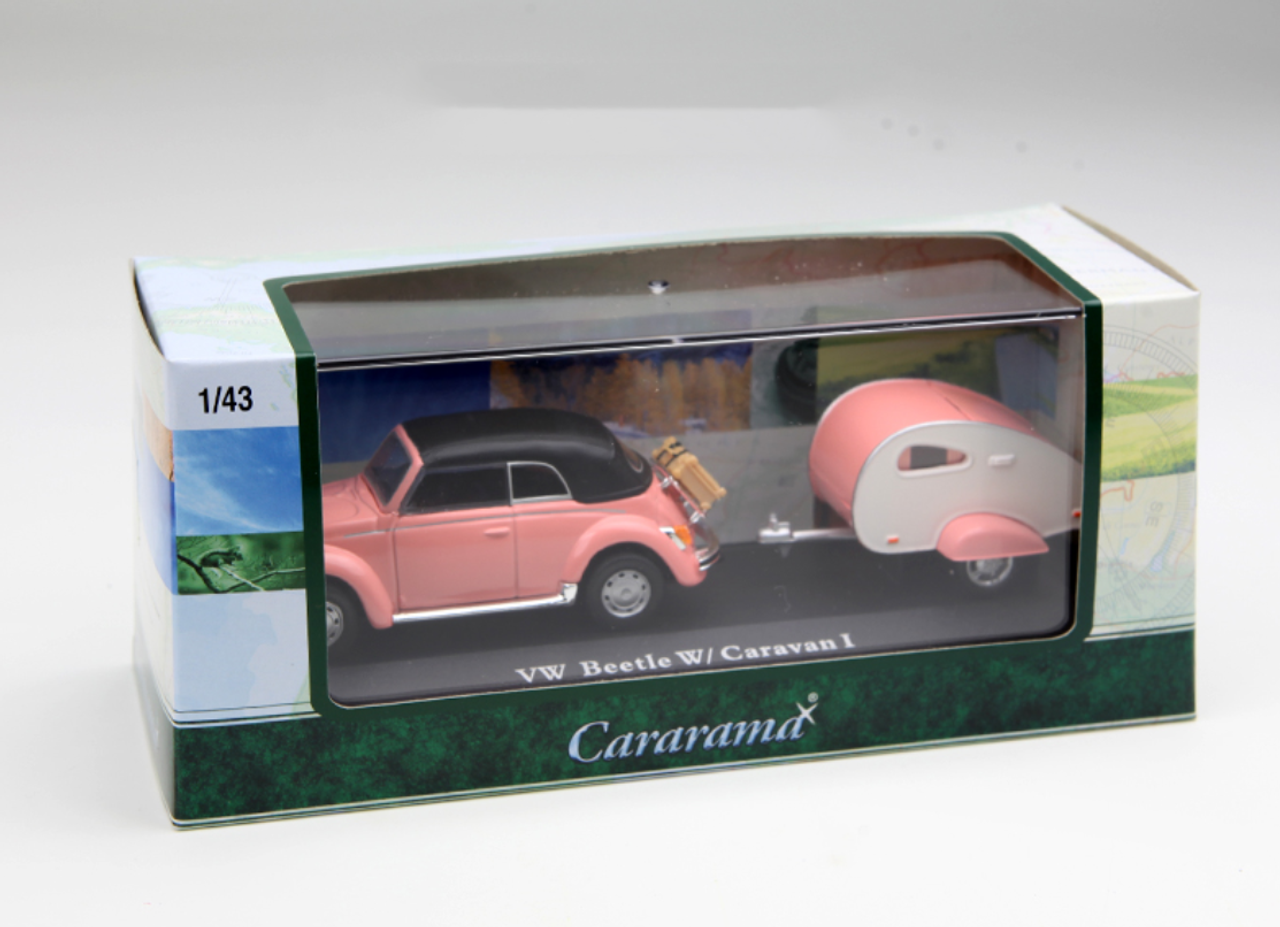 1/43 Volkswagen VW Beetle w/ Caravan (Pink) Diecast Car Model