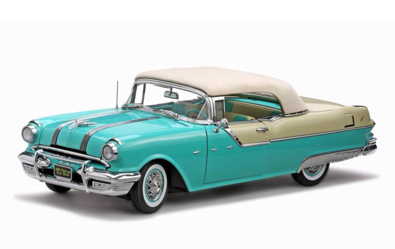 1/18 Sunstar 1955 Pontiac Star Chief Closed Convertible (Blue) Diecast Car  Model