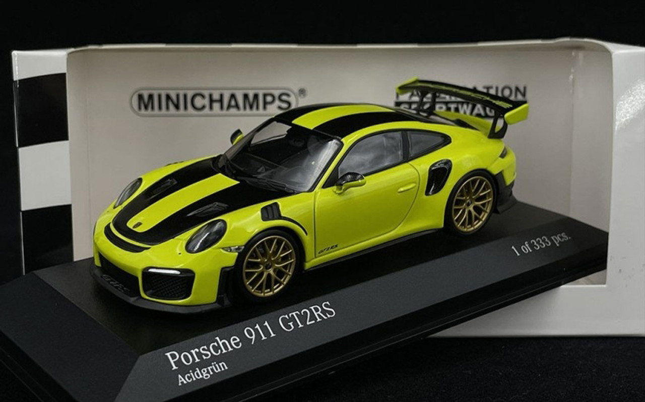 1/43 Minichamps 2018 Porsche 911 (991.2) GT2 RS Weissach Package 2018 (Acid  Green with Golden Rims) Car Model