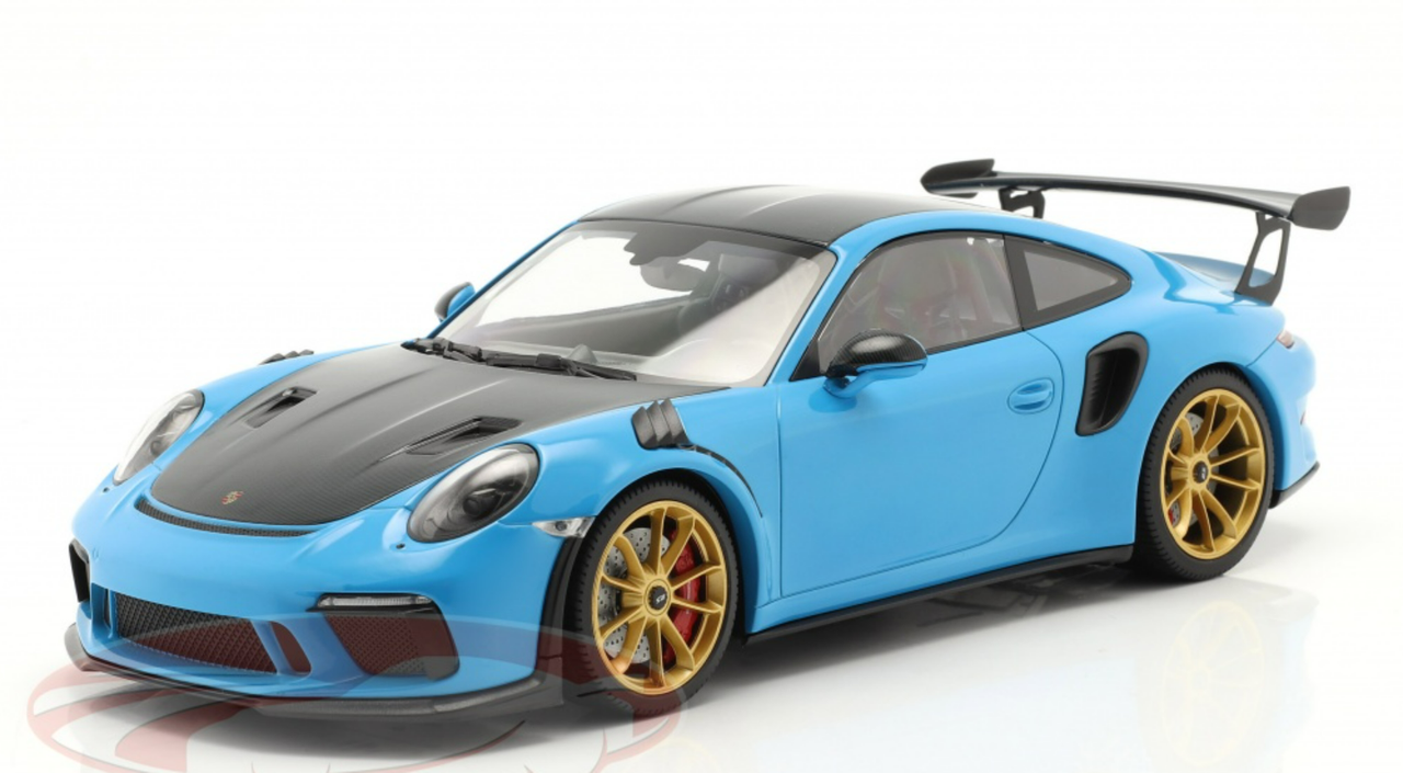 1/18 Minichamps 2019 Porsche 911 (991.2) GT3 RS Weissach Package (Miami Blue with Golden Rims) Car Model Limited 111 Pieces