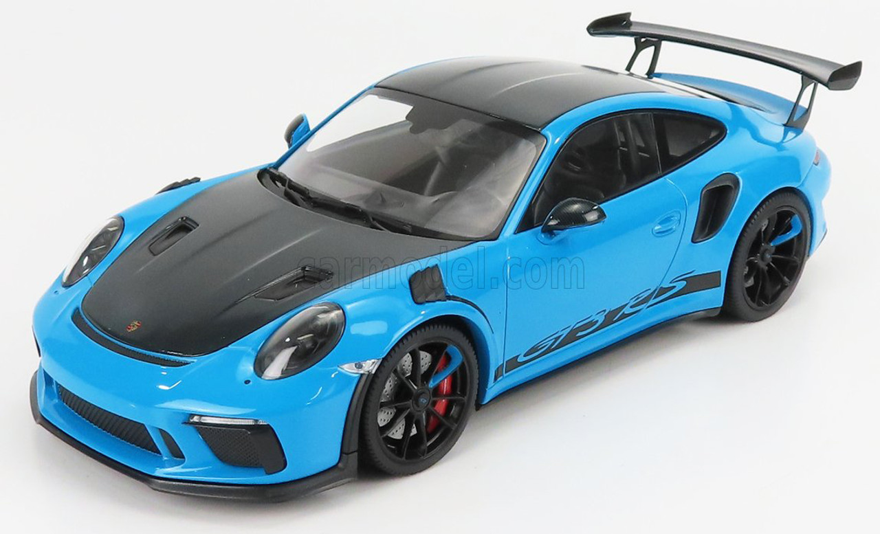 1/18 Minichamps 2019 Porsche 911 (991.2) GT3 RS Weissach Package with Side "GT3 RS" Print (Miami Blue with Black Rims) Car Model Limited 111 Pieces