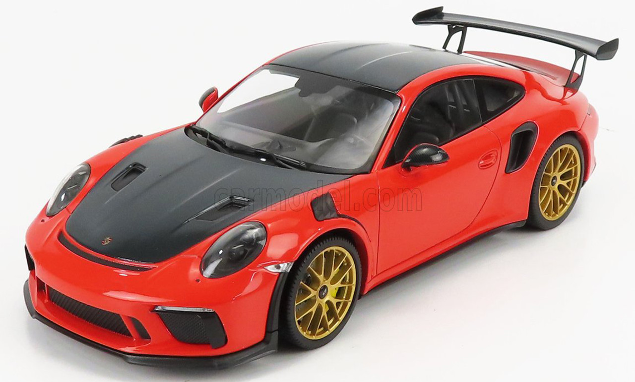 1/18 Minichamps 2019 Porsche 911 (991.2) GT3 RS Weissach Package with Side "GT3 RS" Print (Lava Orange with Golden Rims) Car Model Limited 111 Pieces