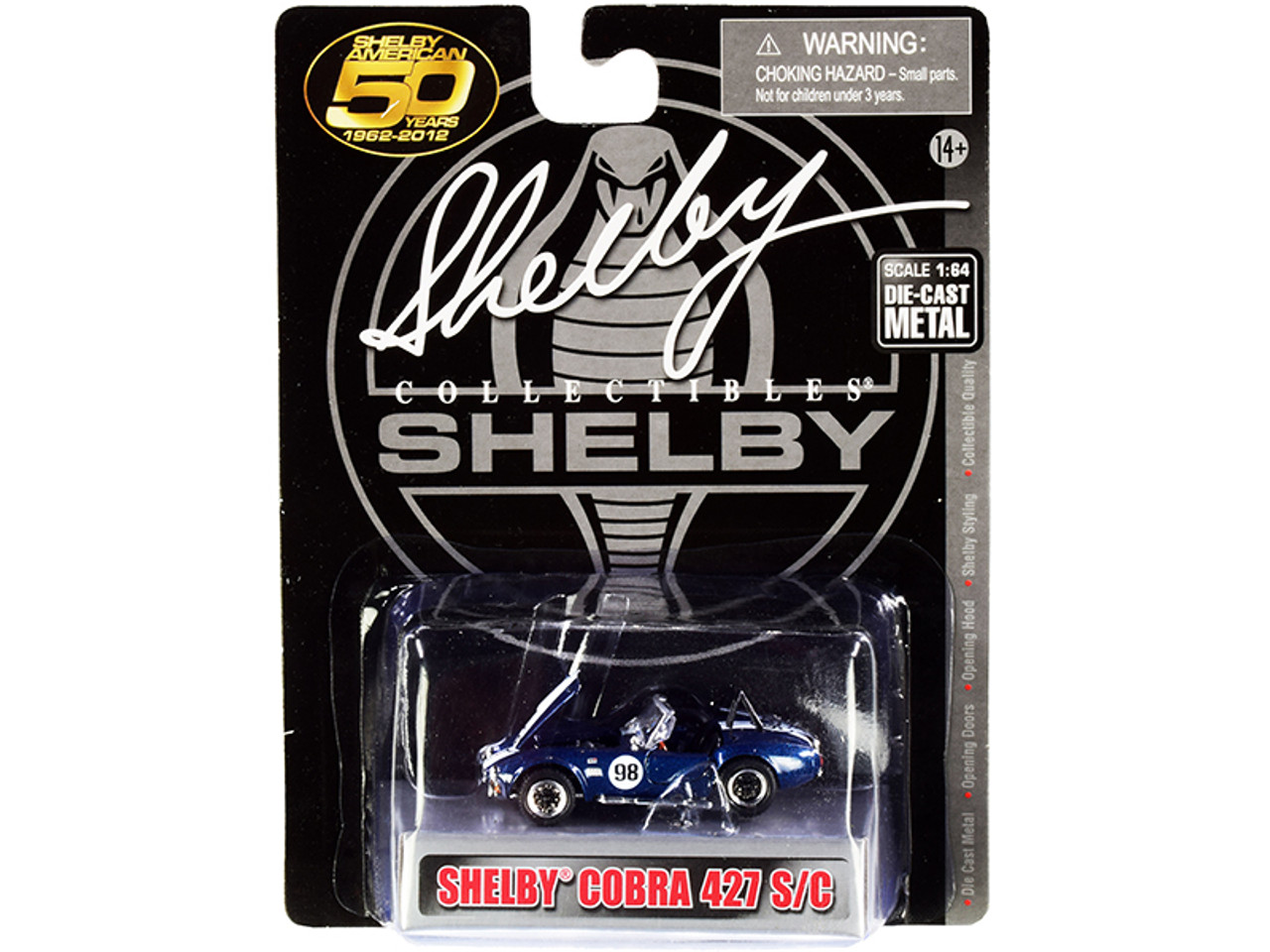 1965 Ford Shelby Cobra 427 S/C #98 Blue Metallic with White Stripes "Shelby American 50 Years" (1962-2012) 1/64 Diecast Model Car by Shelby Collectibles