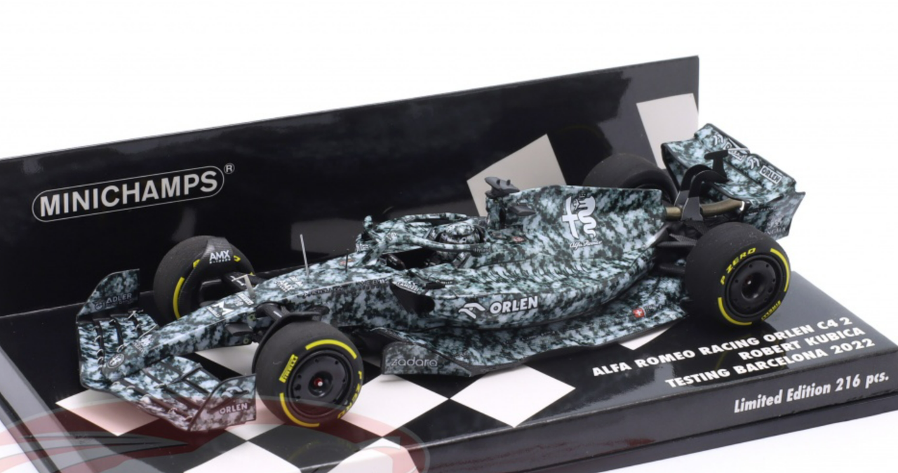 1/43 Minichamps 2022 Formula 1 Robert Kubica Alfa Romeo C42 Formula 1 Test Barcelona Car Model