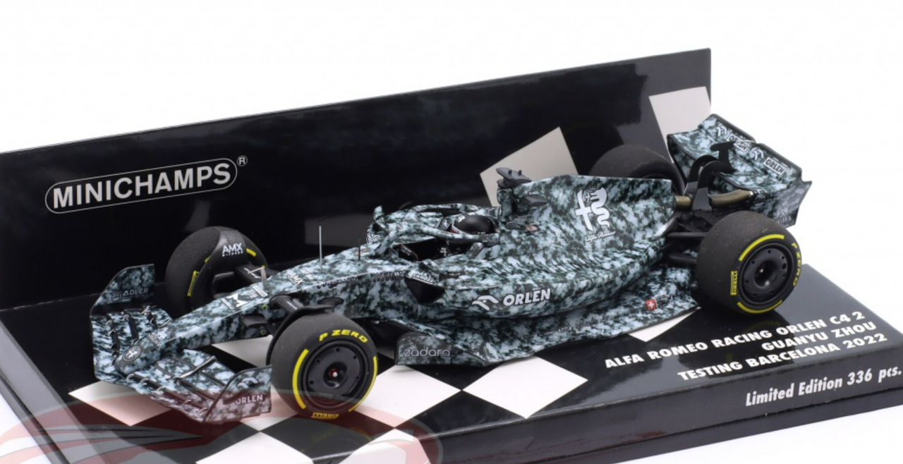 1/43 Minichamps 2022 Formula 1 Zhou Guanyu Alfa Romeo C42 Formula 1 Test Barcelona Car Model
