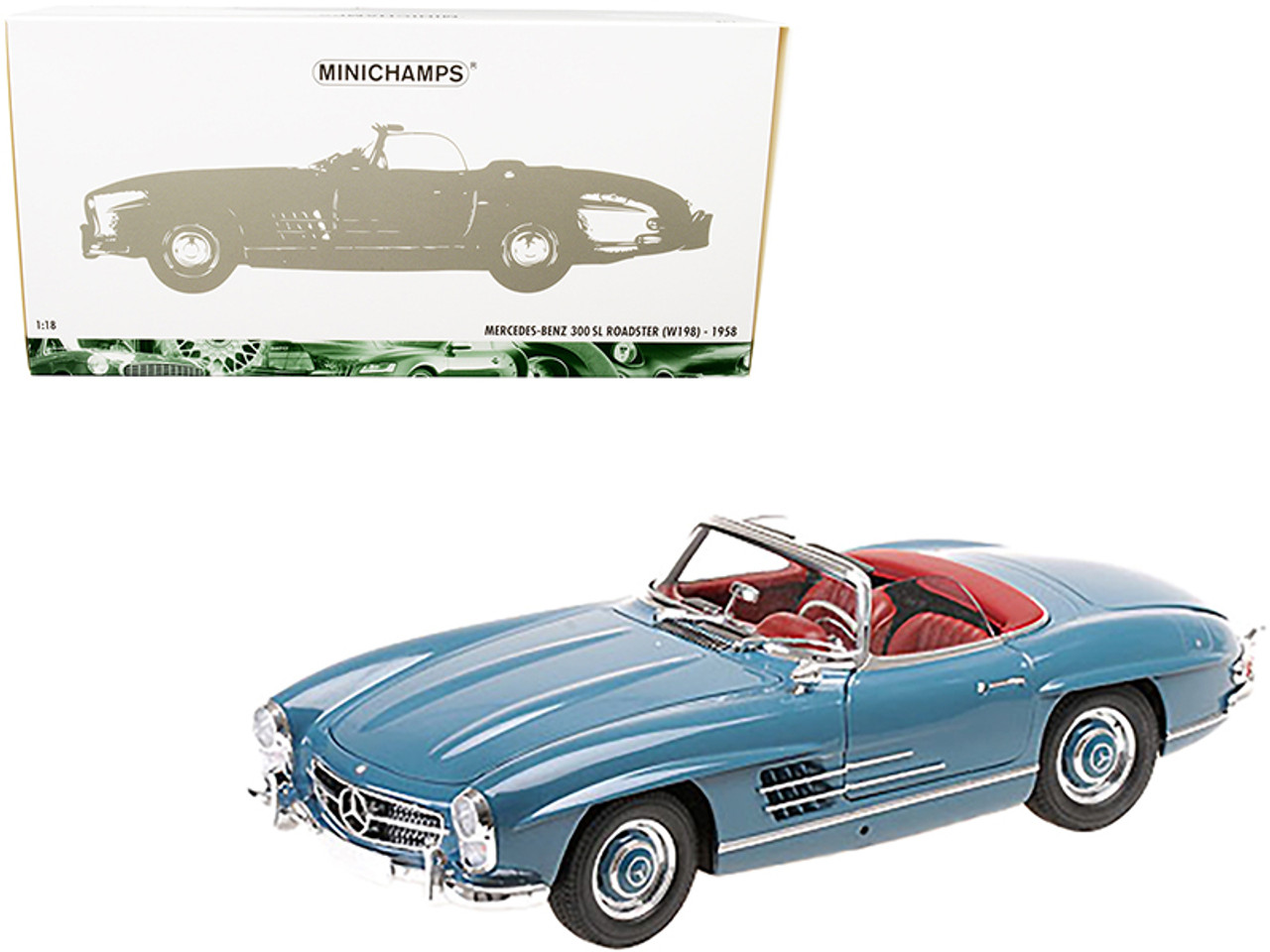 1958 Mercedes 300 SL (W198) Roadster Blue 1/18 Diecast Model Car by Minichamps