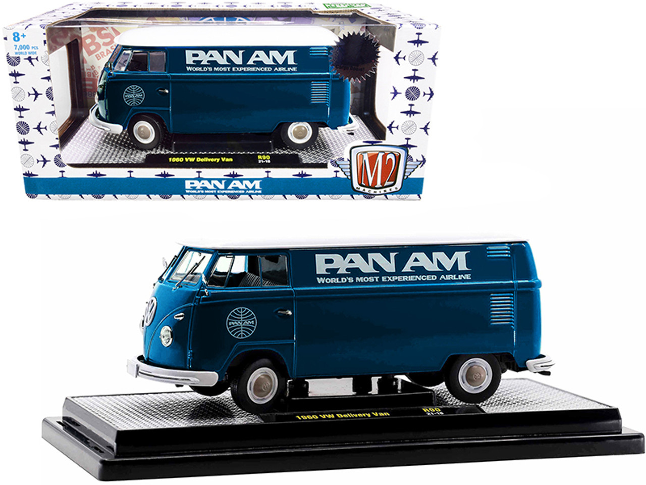 1960 Volkswagen Delivery Van "Pan Am" Turquoise with White Top Limited Edition to 7000 pieces Worldwide 1/24 Diecast Model by M2 Machines