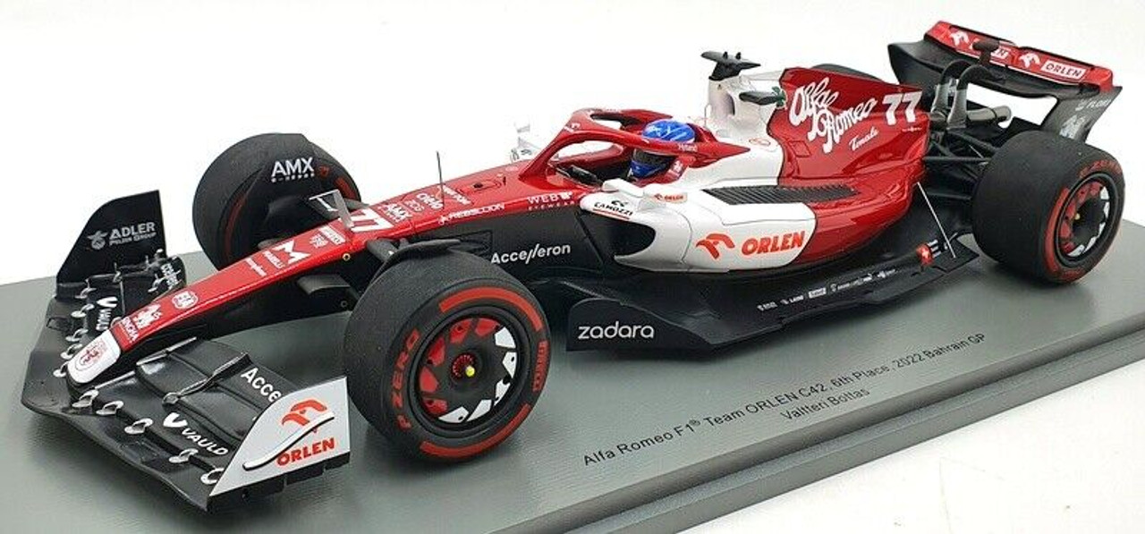 1/18 Spark 2022 Formula 1 Alfa Romeo F1 Team ORLEN C42 No.77 Alfa Romeo F1 Team ORLEN 6th Bahrain GP Valtteri Bottas Car Model