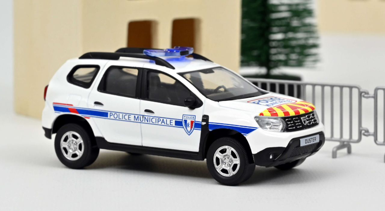 1/43 Norev 2018 Dacia Duster Police Municipale (White with Red & Yellow Stripe) Diecast Car Model