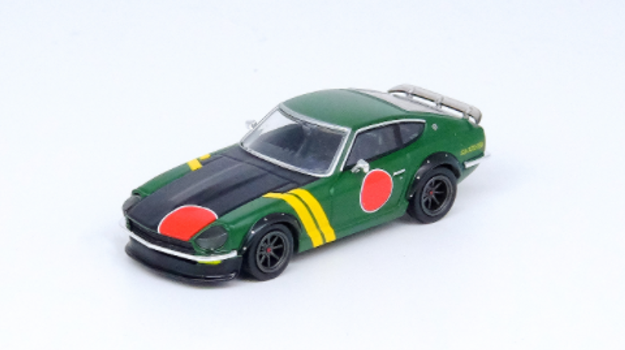 Datsun 240Z Zero Fighter Aircraft Livery Matt Green with Yellow Stripes  and Graphics 1/64 Diecast Model Car by Inno Models