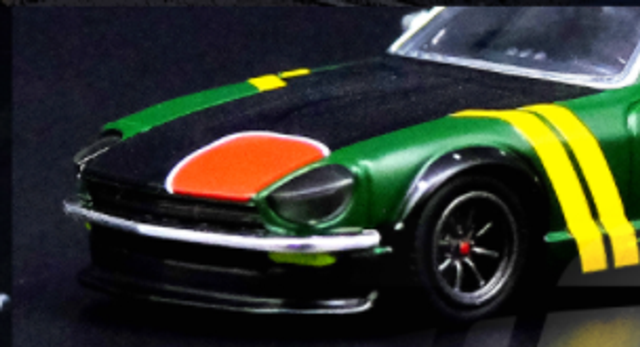 Datsun 240Z Zero Fighter Aircraft Livery Matt Green with Yellow Stripes  and Graphics 1/64 Diecast Model Car by Inno Models - LIVECARMODEL.com