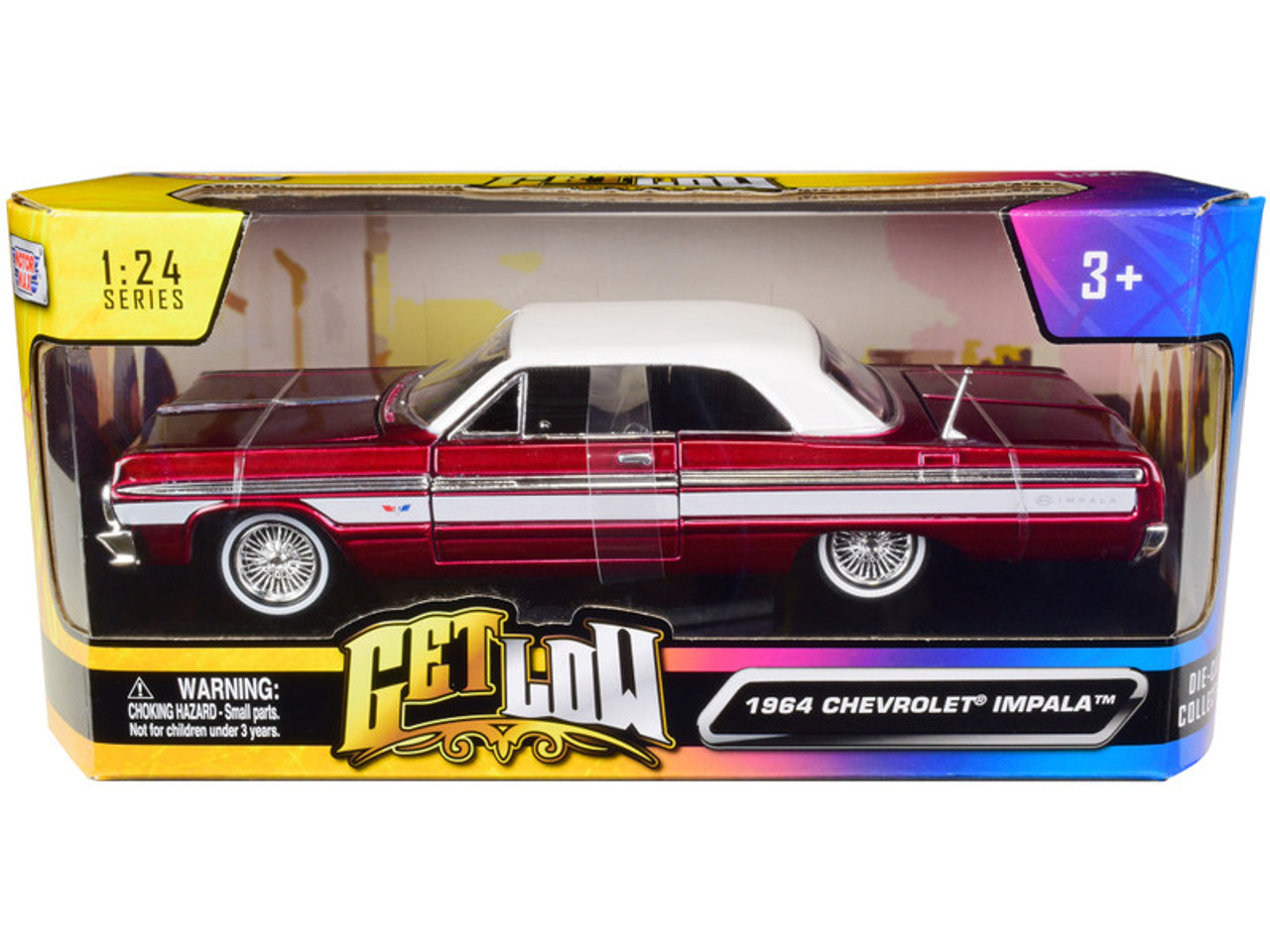 1/24 Motormax 1964 Chevrolet Chevy Impala SS Hard Top Lowrider (Candy Red With White Top) Diecast Car Model 1/24 Motormax 1964 Chevrolet Chevy Impala SS Hard Top Lowrider (Candy Red With White Top) Diecast Car Model