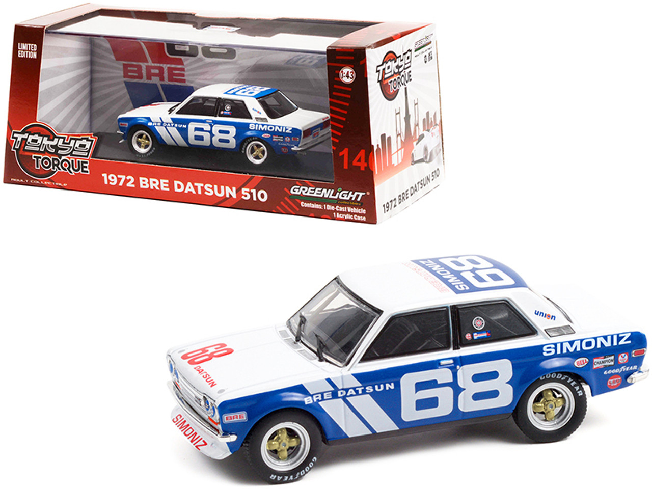 1972 Datsun 510 #68 Peter Gregg Guest Car Brock Racing Enterprises (BRE) "Tokyo Torque" Series 1/43 Diecast Model Car by Greenlight