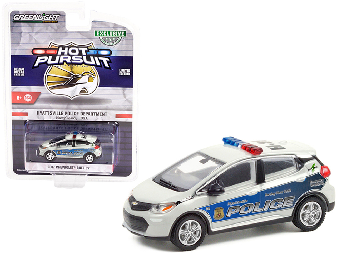 2017 Chevrolet Bolt EV Gray "Hyattsville Police Department" Maryland (USA) "Hot Pursuit" Series 1/64 Diecast Model Car by Greenlight