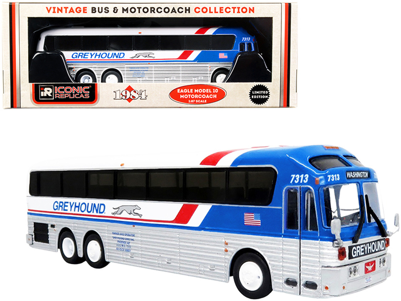 1984 Eagle Model 10 Motorcoach Bus "Washington" "Greyhound" "Vintage Bus & Motorcoach Collection" 1/87 (HO) Diecast Model by Iconic Replicas