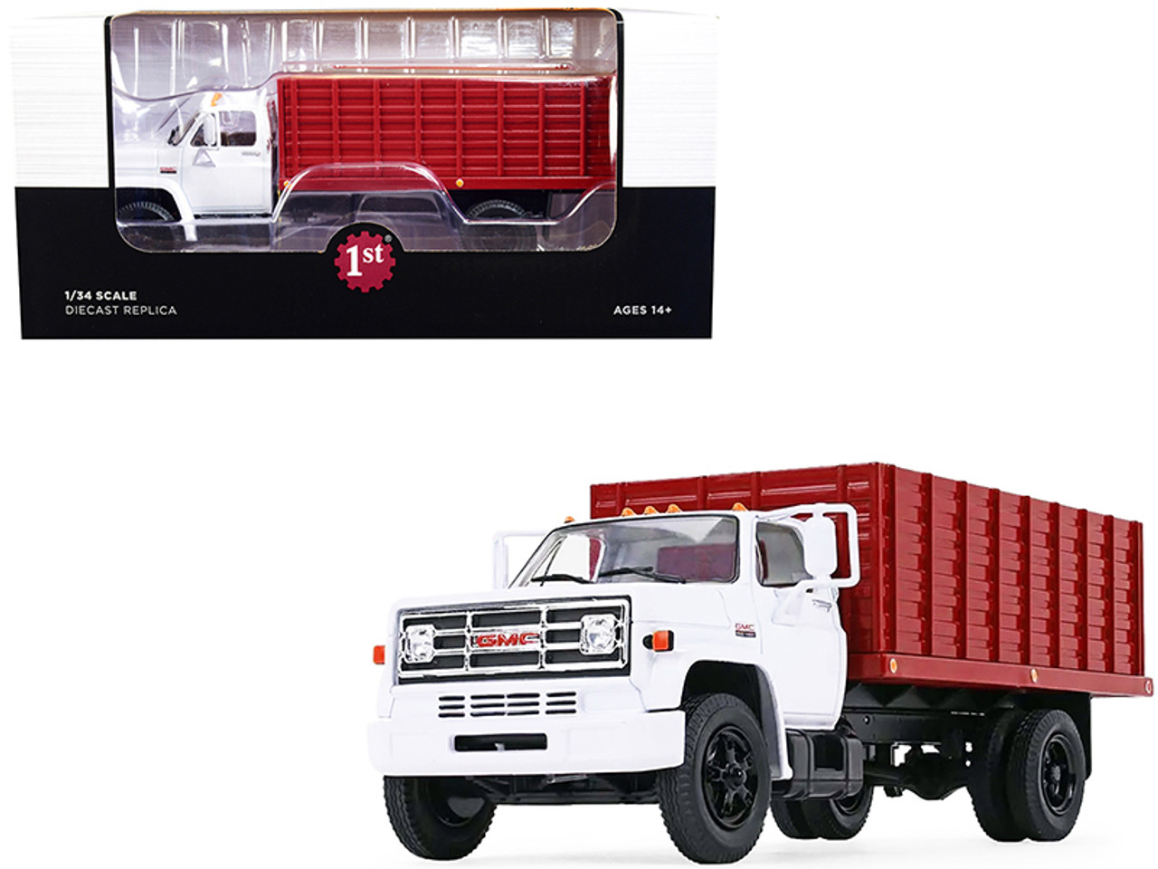 1970s GMC 6500 Grain Truck with Corn Load White and Red 1/34 Diecast Model by First Gear