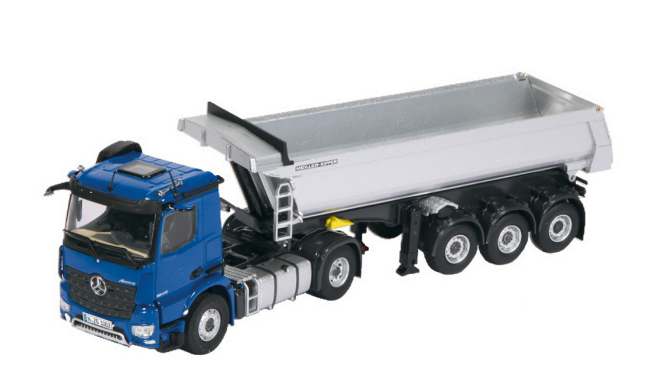 1/50 NZG Mercedes-Benz Arocs 4x2 Meiller Tipping Semi Trailer (Blue) Diecast Model