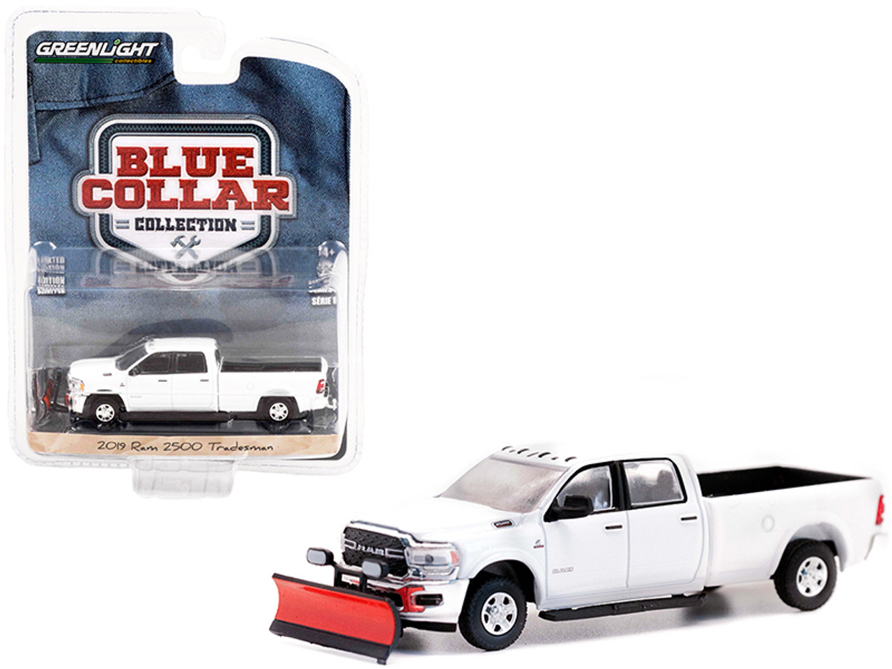 2019 Dodge Ram 2500 Tradesman Pickup Truck with Snow Plow White "Blue Collar Collection" Series 10 1/64 Diecast Model Car by Greenlight