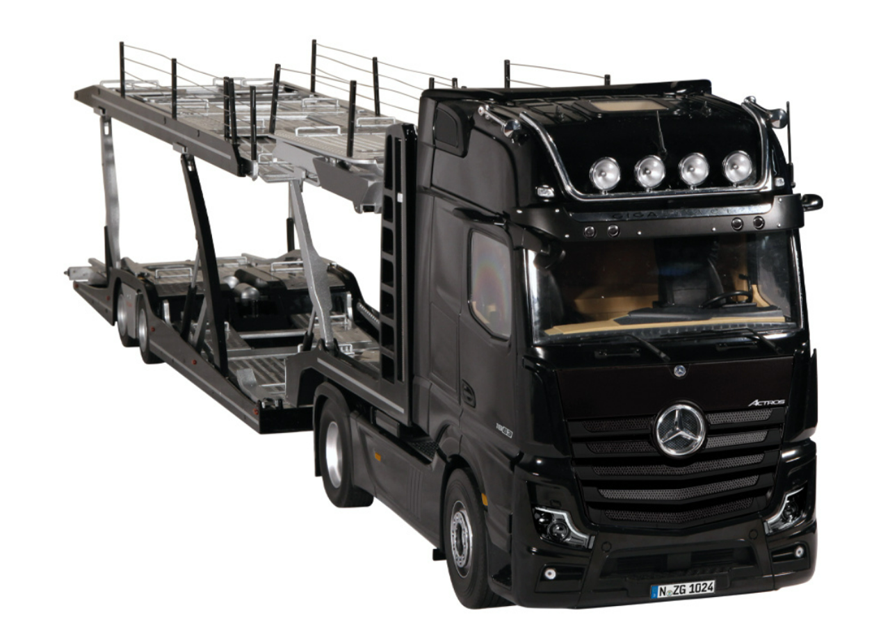 1/18 NZG Mercedes-Benz Actros GigaSpace 4x2 (Black) with Lohr Car  Transporter Diecast Car Model