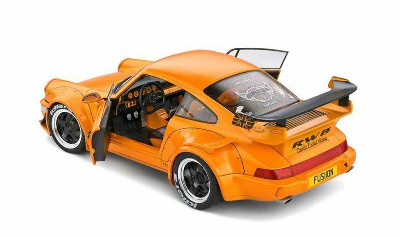 1/18 Solido 2016 Porsche 964 RWB "Hibiki" Orange Metallic with Graphics Diecast Car Model